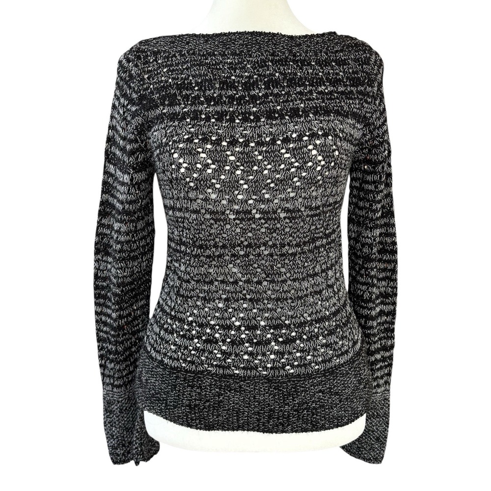 Vintage B. Moss 90s Crocheted‎ Fitted Sweater Womens S Black White Bell Sleeve